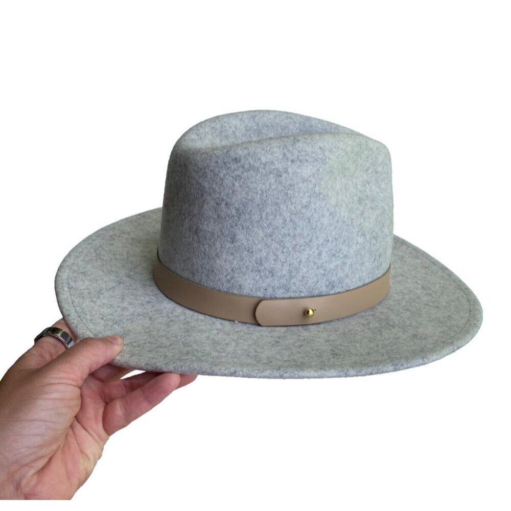 Lack of Color Carlo Mack Fedora Hat Light Stone Gray Tan 100% Wool Medium 57CM